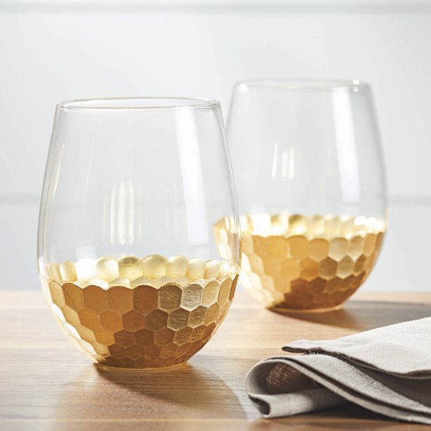 Better Homes & Gardens Stemless Gold Wine Glasses, 2 Piece