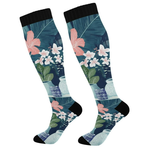 FORMRS Womens Knee High Socks Casual Long Thick Travel Daily Wear, 1 Pair, Pink Flowers