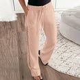 thumbnail image 2 of Jinhomg Women's Linen Pants with Drawstring Casual Solid Cotton Summer Pants Lightweight Comfy Elastic Waist Trousers Vacation Beachwear Pink M, 2 of 10