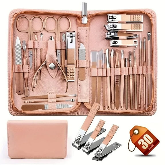 TrimTide Manicure Set with Steel Pink 30-Piece , High-quality Nail Clipper Set Manicure Kit