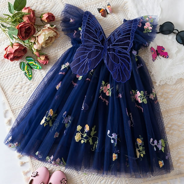 Povozer Girl's Sundresses Summer Toddler Girl Dresses Short Ruffle Sleeve  Cotton Tulle Tutu Birthday Party Dresses for 12-18 Months,Dark Blue -  Walmart Business Supplies