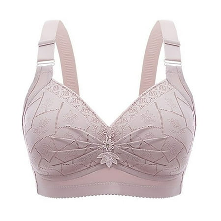 

SOOMLON Supportive Bras for Women Comfortable No Underwire Side Wrap Bra Plus Size Bra Floral Bras Gray L