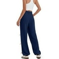 thumbnail image 4 of Womens Pants Wide Leg Sweatpants Side Bow Elastic Loose Long Pants with Pockets Blue Trousers Pants for Women L, 4 of 4