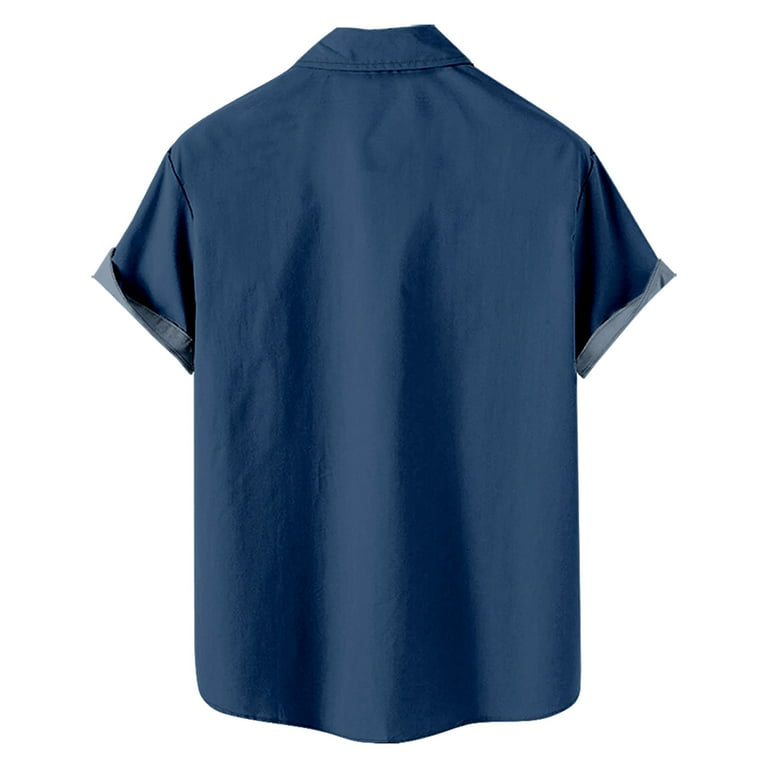 VSSSJ Hawaiian Stylish Tee Shirts for Men Big and Tall 3D Digital Palm Tree  Print Color Block Patchwork Tops Shirts Summer Button Down Short Sleeve