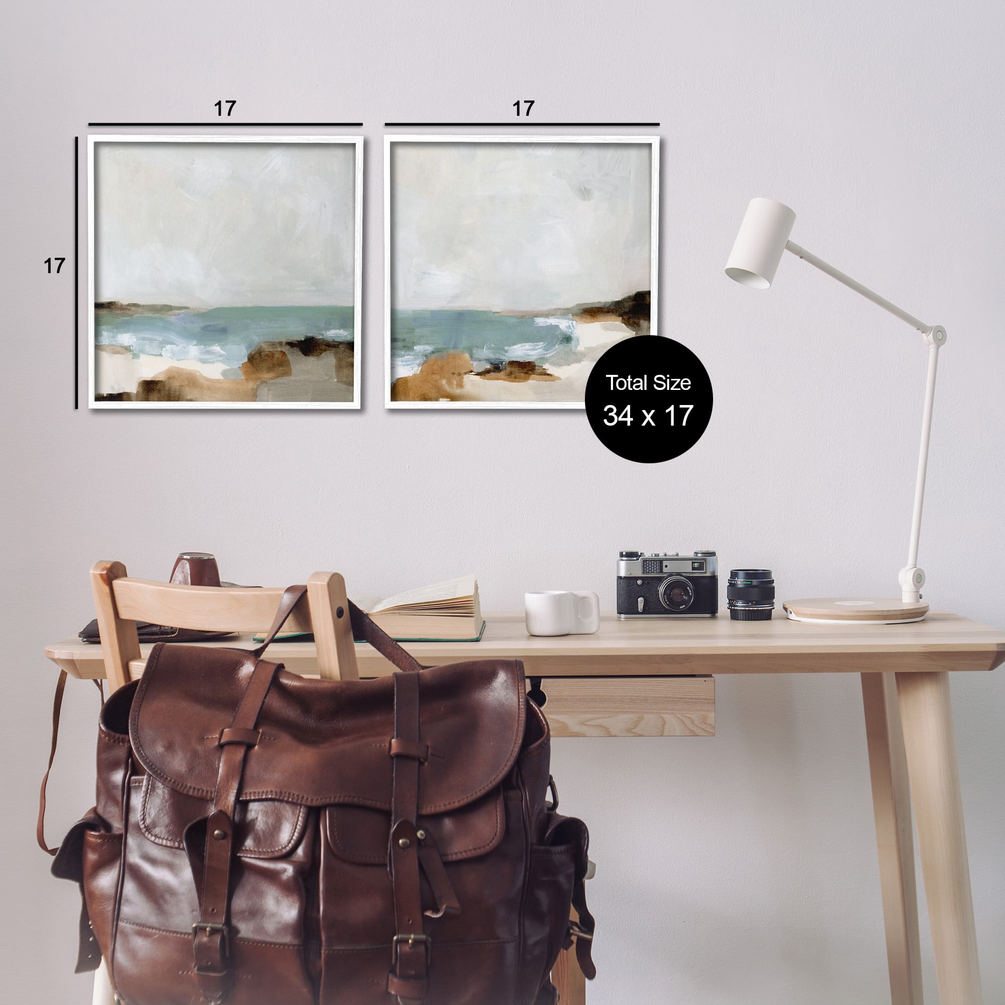 Stupell Industries Abstract Beach Cove Landscape Cliffs Nature Painting White Framed Art Print Wall Art, 17 x 17, Set of 2