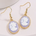 thumbnail image 4 of Vintage Cameo Dangle Drop Earrings for Women Gold-Toned Resin Baroque Embossed Victorian Silhouette Danging Statement Earring Lightweight Fish Hook Retro Boho Halloween Jewelry for Friends, 4 of 12