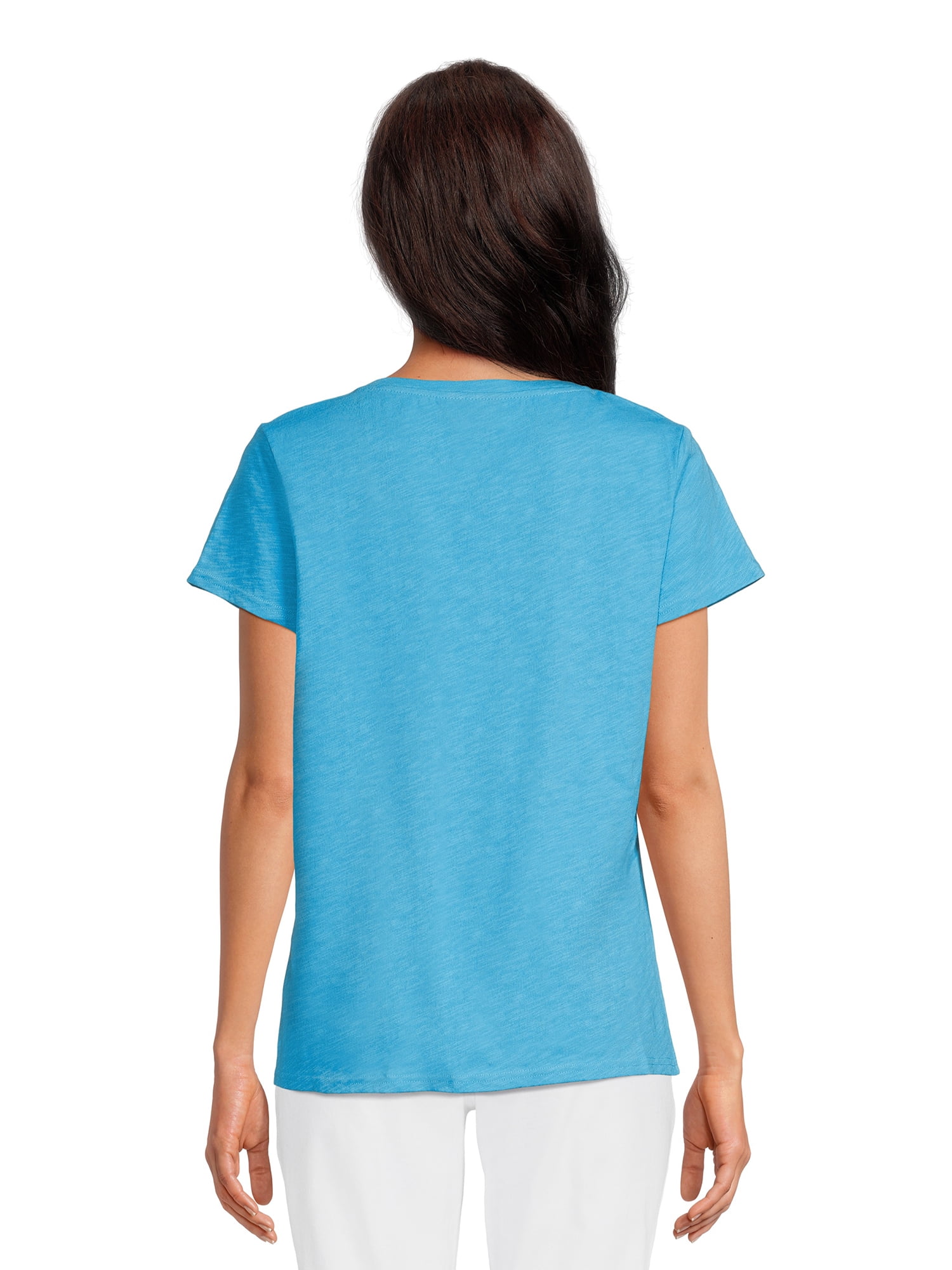 RealSize Women's Shirred V-Neck Tee with Short Sleeves, Sizes XS-3XL