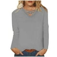 thumbnail image 1 of Timegard Hauts Grande Taille pour Femmes Col en V T-Shirts Unis Automne Décontracté Confortable Manches Longues, 1 of 5