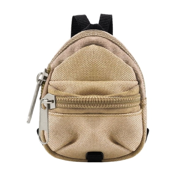 Small Zipper Pouch Canvas Zipper Pouch | Coin Holder Keychain with Carabiner | Khaki Mini Accessory Bag for Keys and Daily Essentials
