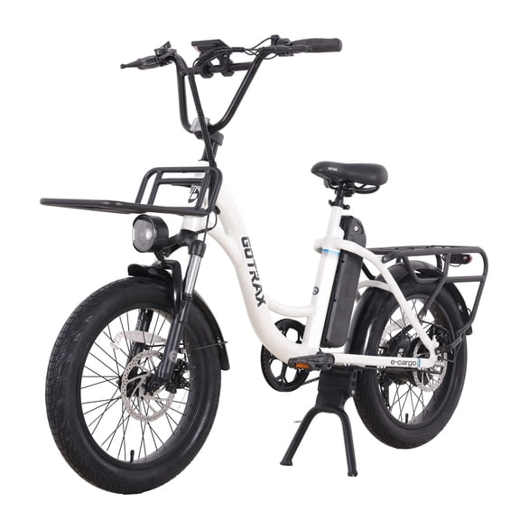 GOTRAX E-Cargo Electric Bicycle for Urban Commuting, 500W, 264lb, 20 mph & 20 mile Range, 20“ , LED Lights, White