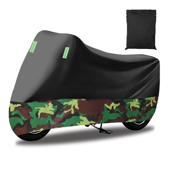 Unique Bargains Motorcycle Cover Outdoor Waterproof Motorbike Cover Full Cover Fleece Waterproof Cloth Black Camouflage - XXXXL 295x110x140cm / 116.14″x43.31″x55.12″