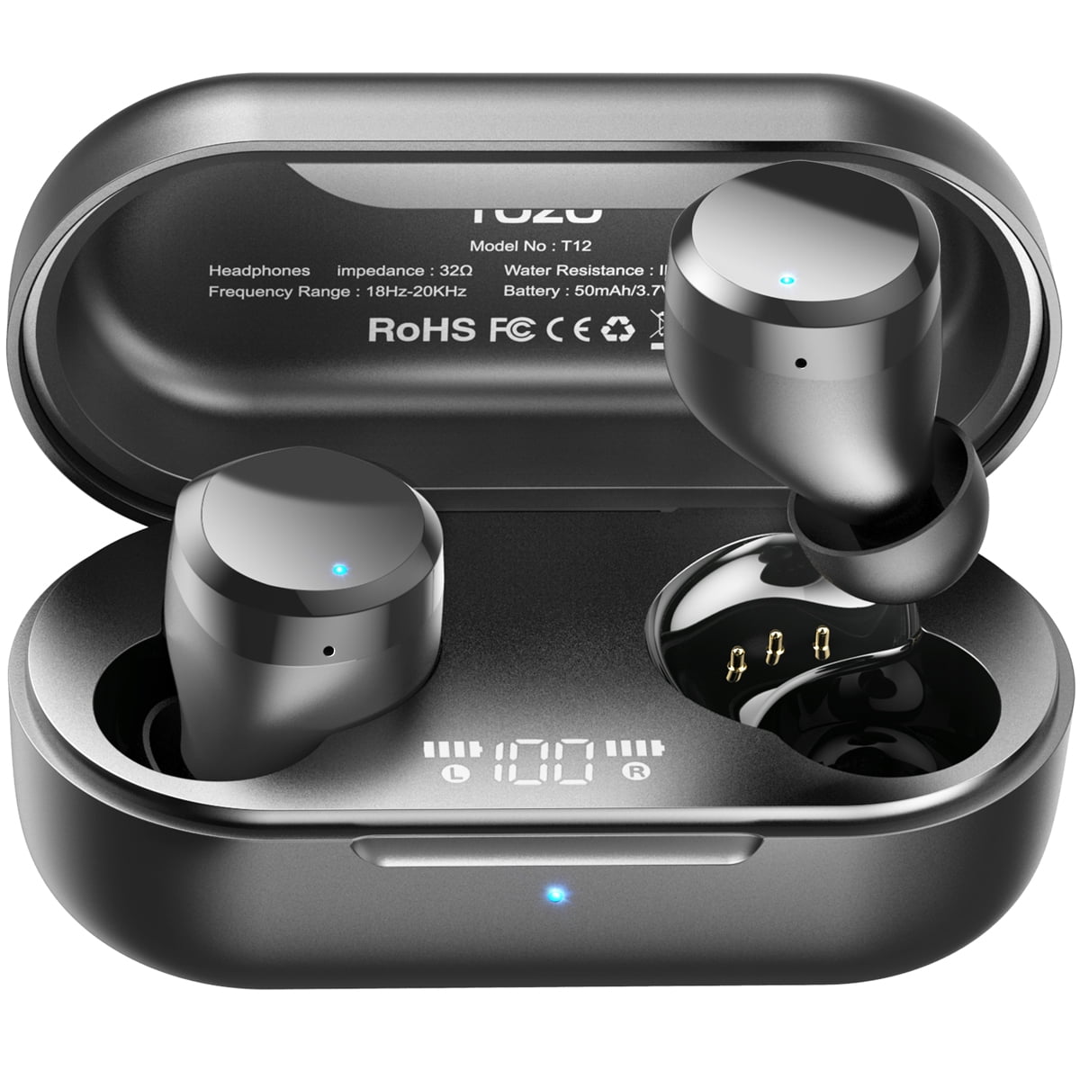 TOZO T12 Wireless Earbuds Bluetooth Headphones Premium Fidelity Sound Quality Wireless Charging Case Digital LED Intelligence Display IPX8 Waterproof Earphones Built-in Mic Headset for Sport Red 