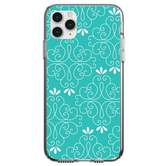 DistinctInk Clear Shockproof Hybrid Case for iPhone 13 PRO (6.1" Screen) - TPU Bumper, Acrylic Back, Tempered Glass Screen Protector - Teal White Floral