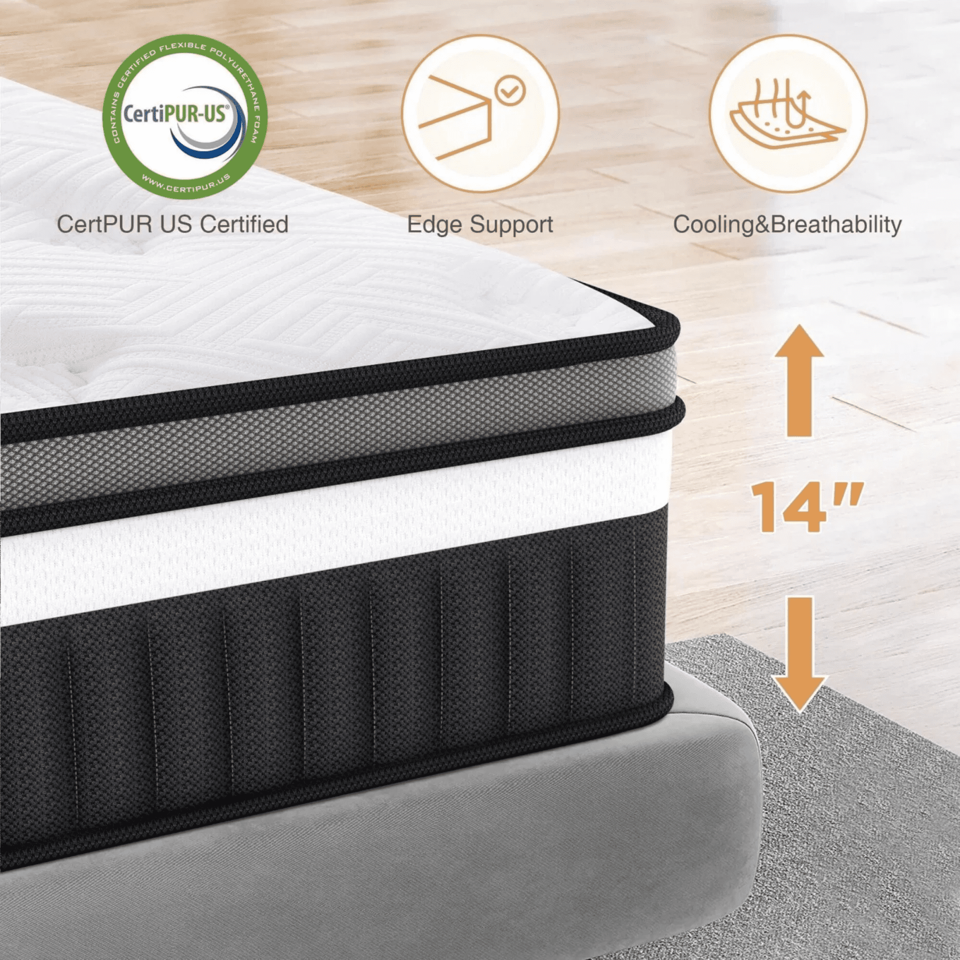 King Mattress [New Version], 14 inch Gel Memory Foam Hybrid Mattress King Size Bed in a Box, Pressure & Pain Relief, CertiPUR-US, Individual Pocket Spring, Edge Support, CertiPUR-US Certified