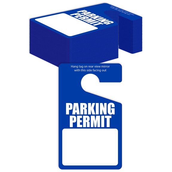 Parking Permit Hang Tags, 50 Pack, Poly Plastic Parking Placards, Temporary Parking Passes, Bulk Pack, 3" x 5" Placards for Rearview Mirror, Thick Gauge (0.2"/0.5 mm), by Better Office Products (Blue)