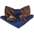 thumbnail image 1 of Pajarita clásica de madera hecha a mano para hombre, gemelos de bolsillo con ramillete y caja de regalo a juego, juego de pajarita de madera ajustable para boda y graduación, 1 of 4