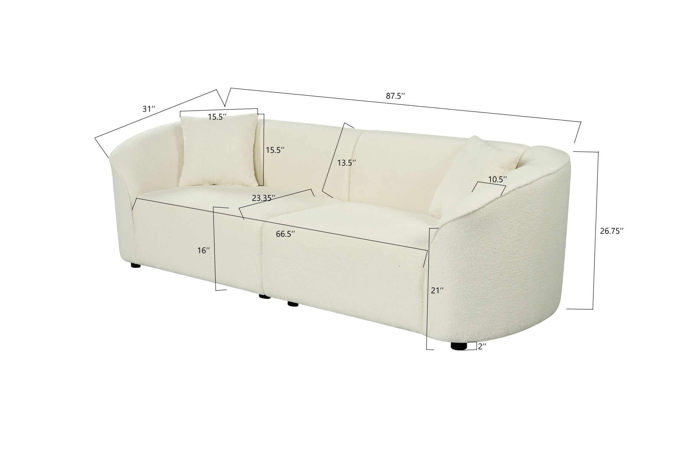 GDF Studio 87.5" Modern 3 Seater Boucle Fabric Curved Sofa Couch with 2 Pillows, Beige
