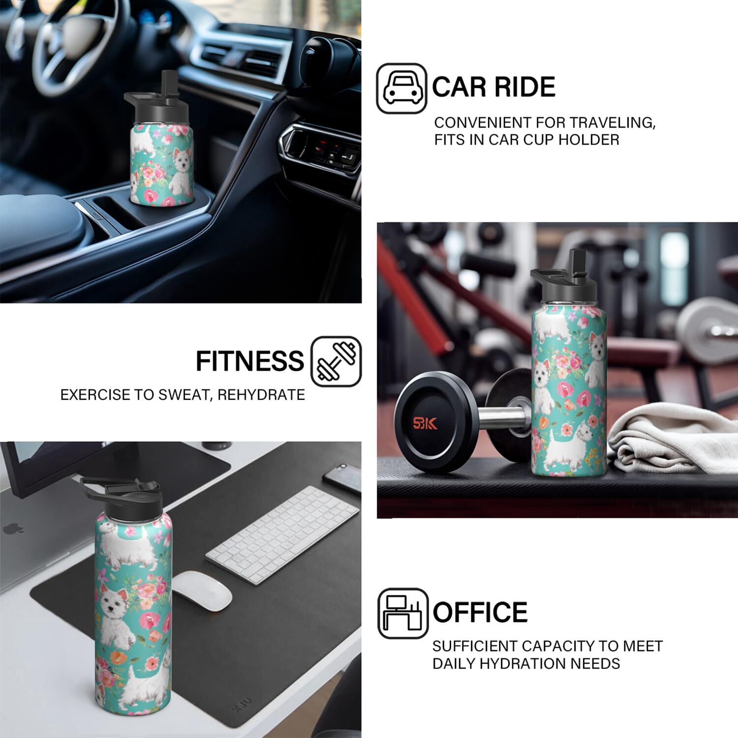 32oz Dog Themed Stainless Steel Dog Water Bottle Camping & Hiking Sports Vacuum Insulated Leak Proof Hot Cold