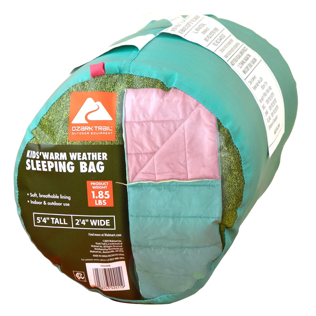 Ozark Trail 50F Youth warm weather rectangle sleeping bag Teal Pink