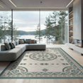 thumbnail image 2 of ODIKA 6'x9' Teal Beige Medallion Geometric Traditional Washable Area Rug Intricate Floral Motifs with Decorative Border for Family Room, Living Mater Bedroom, Non-Slip, Easy Care, 2 of 7