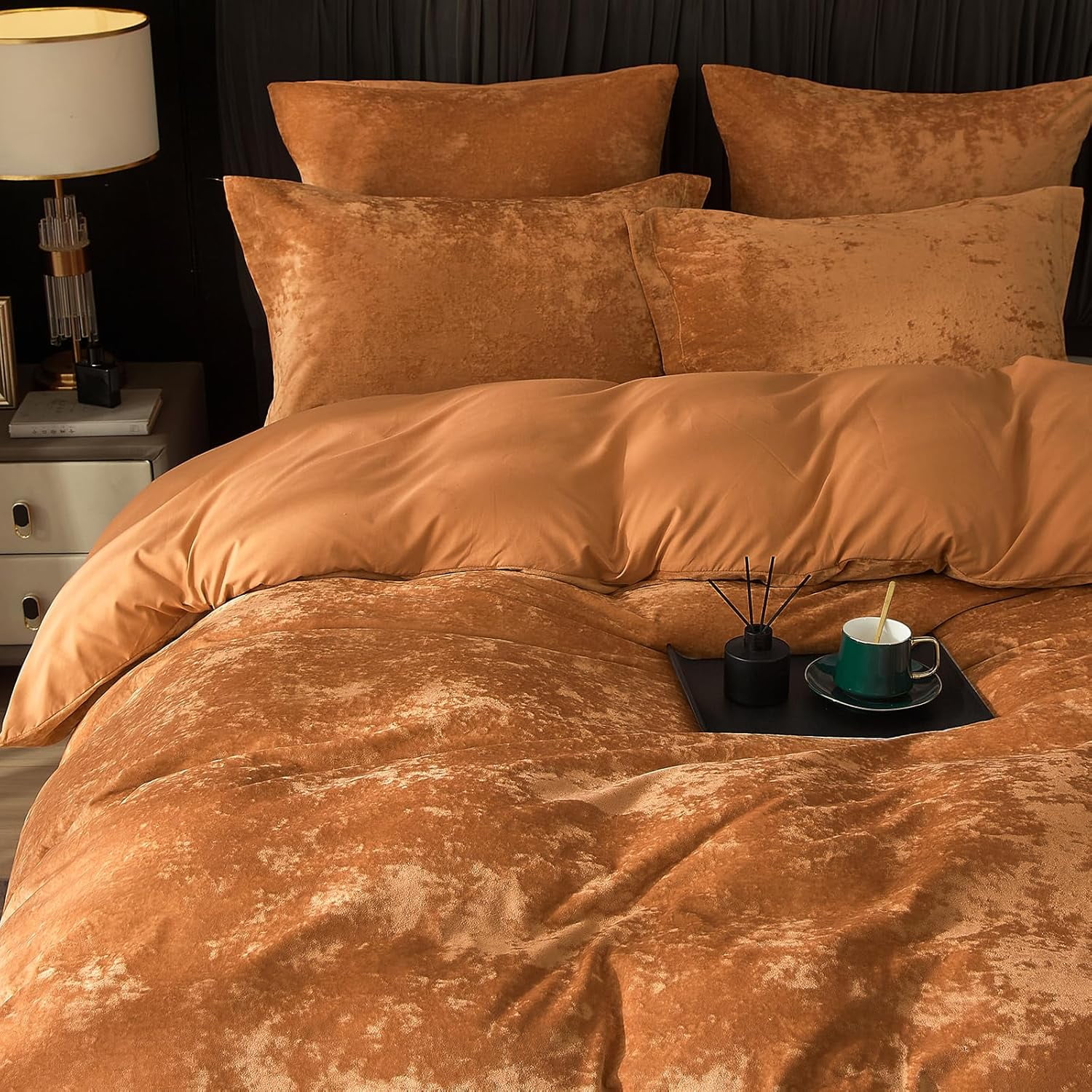 PHF Truly Velvet Duvet Cover Set King Size, 3 Pieces Luxury Ultra Soft Comforter Cover Set, Warm Flannel Duvet Cover with 2 Pillow Shams Bedding Collection, 104"x90", Brown Sugar (No Insert)