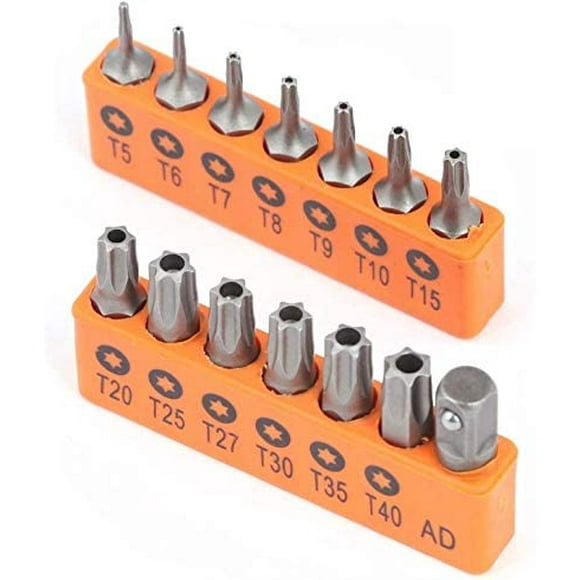 14-Piece Tamper Resistant Star Bits, S2 Alloy Steel, T5 - T40 Security Torx Bit Set 14-Piece Torx Bit Set 14-Piece Torx Bit Set