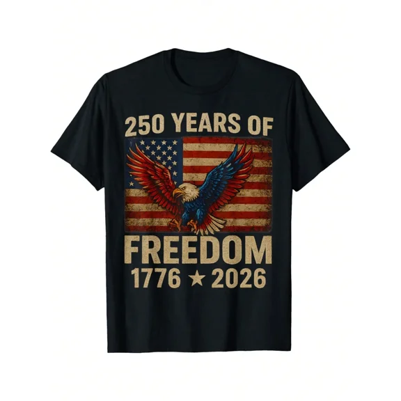 Patriotic 250 Years of Freedom 1776-2026 American Flag Bald Eagle Vintage Men's T-Shirt