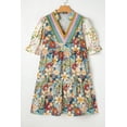 thumbnail image 5 of Women's Multicolour Boho Floral Print Crochet Patchwork V Neck Loose Mini Dress | [ZhiHiMeRi] | (US 12-14)L, 5 of 12