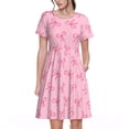 thumbnail image 1 of Fotbe Pink Bows Vestido Largo de Moda para Mujer, Vestido Tipo Camiseta con Manga Corta y Estilo Casual a Rayas y Bloques de Color, 1 of 6