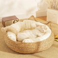 thumbnail image 3 of Cat Bed Pet Nest Pure Manual Rattan Woven Cattailgrass Cat Scratch Board Removable Washable Winter Warm Pad All-seasonPet ShopWise Round, 3 of 16