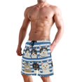 thumbnail image 2 of Dailycode Men's Quick Dry Swim Trunks Beach Shorts Casual Summer Board Shorts with Pockets, Cats with Blue White Striped, 2 of 8