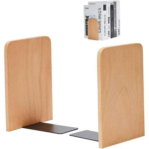 Sujetalibros para estanterías, 1 par de sujetalibros de madera, sujetalibros para libros, sujetalibros antideslizantes, sujetalibros resistentes, para el hogar, la escuela, la biblioteca