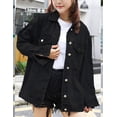 thumbnail image 3 of GHSDFBB Women's Oversized Mid Long Denim Jacket Jean Biker Coat, 3 of 6
