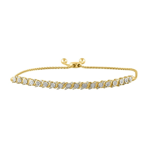 1/2 Carat Diamond Tennis Bolo Bracelet in 18K Yellow Gold over Sterling Silver