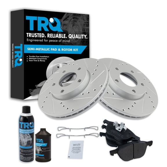 TRQ Front Performance Brake Pad & Rotor Kit; with Chemical Kit Semi-Metallic Premium G-Coated Fits 2004-2013 Mazda 3