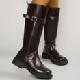 thumbnail image 6 of BRGZLK Women's Tall Boots ound Toe Solid Color Classic Medieval Renaissance Pirate Cosplay Boot Halloween Costume Low Heel Knee-Length Shoes Brown 36, 6 of 9