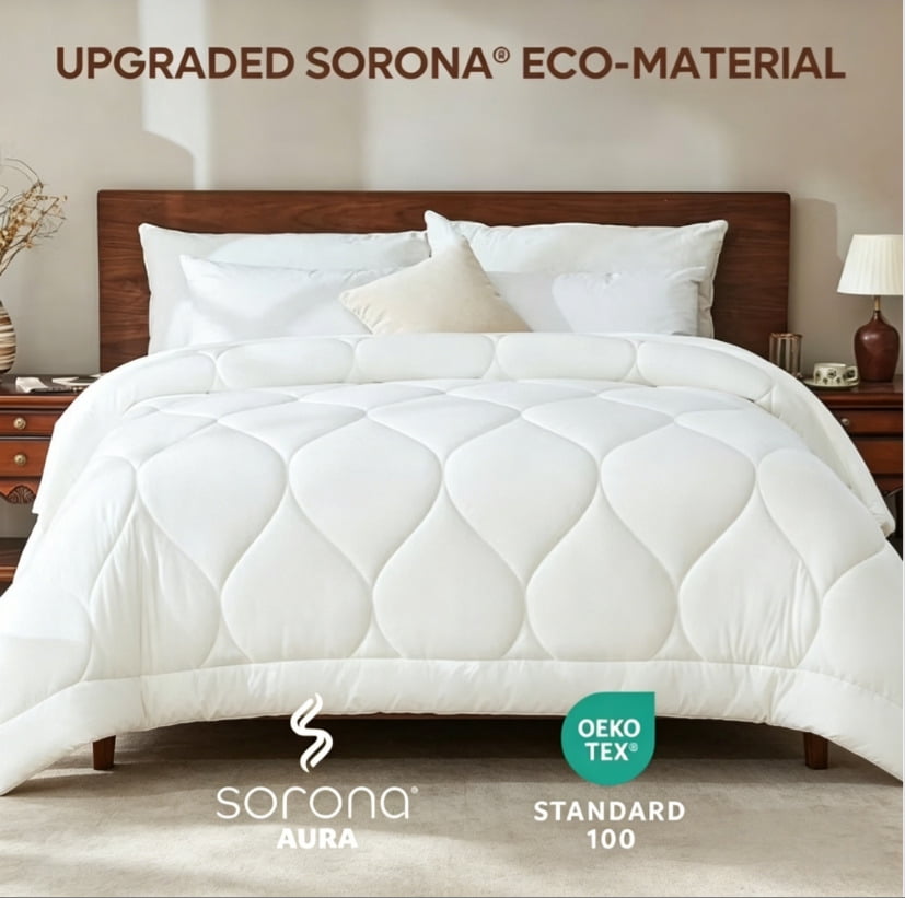 Bestier Sorona Eco Fabric Comforter Queen Size| Extra Fluffy Down Alternative Duvet Skin-Friendly Bedding for All Season, Machine Washable, White (90x90 inches)