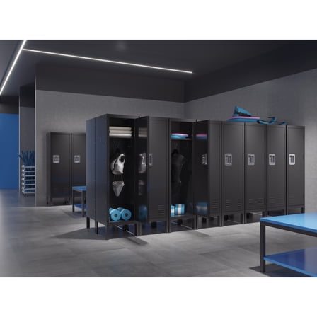 Black Metal Locker Cabinet, 54 Inch Tall Retro Industrial Storage with Ventilation, Versatile Secure Cabinet for Home, Office, Factory, or Gym Use