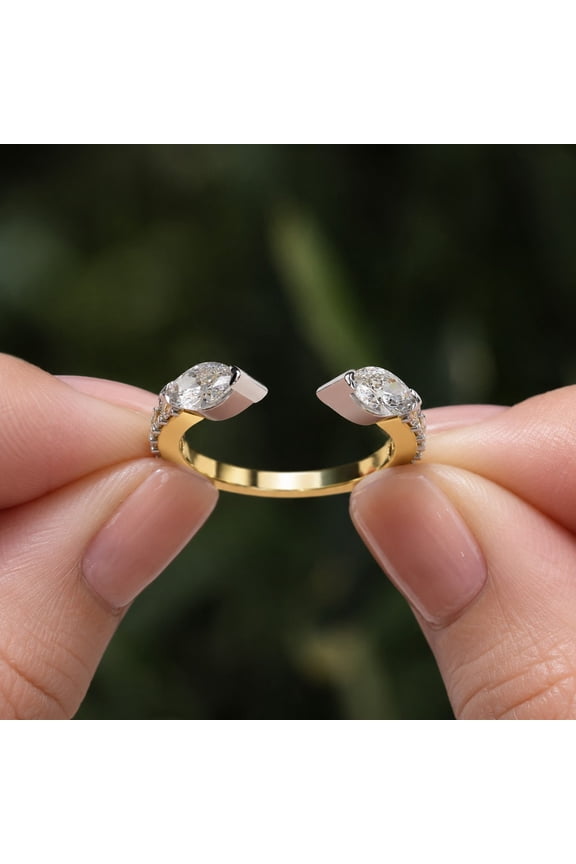 0.47 TCW Marquise & Round Cut Lab Grown Diamond Open Gap Matching Band In Two-Tone Gold