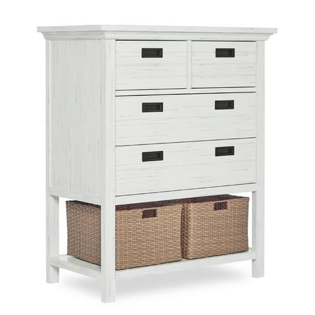 UPC: 0811048031105 | Evolur Waverly Tall Chest with Baskets in Weathered White 4 drawers Rustic