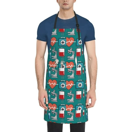 

Pofeuu Medical Elements Print Waterproof Apron with Pockets Adjustable Cooking Aprons Kitchen Bib for Baking Household Cleaning