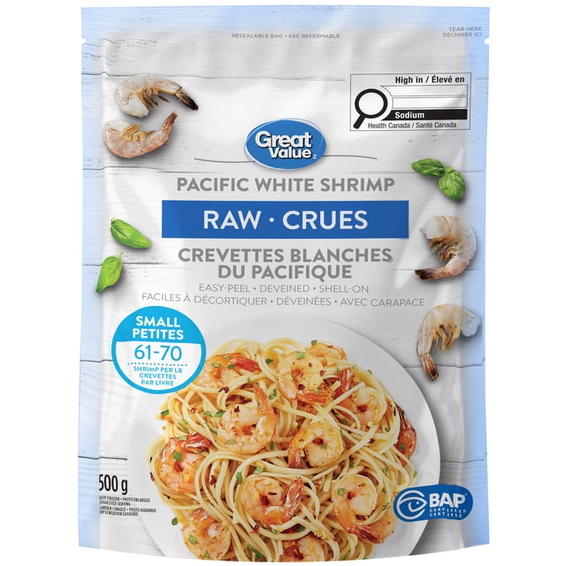 Great Value Crevettes Blanches du Pacifique Crues 61/70 500 g (1.1 lb)