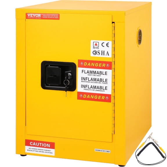 VEVOR Flammable Safety Cabinet, 12 Gal, Cold-Rolled Steel Flammable Liquid Storage Cabinet, 16.9 x 16.9 x 22 in Explosion Proof with 1 Adjustable Shelf 1 Door for Commercial Industrial Use, Yellow