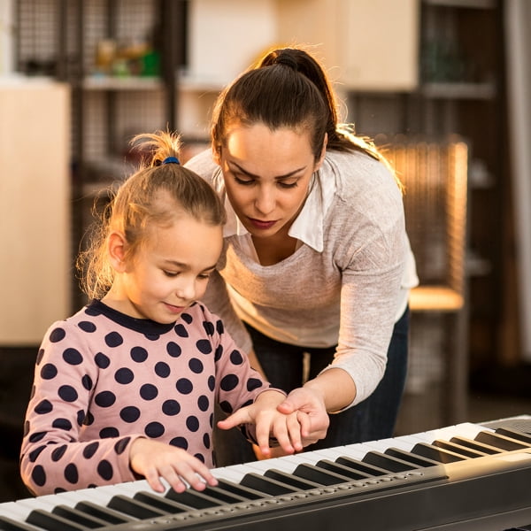 61 Key Lighting Keyboard with Piano Stand, Piano Bench, Built In Speakers, Headphone, Microphone, Music Rest, LED Screen, 3 Teaching Modes for Beginners