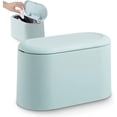 thumbnail image 1 of Bote de basura de escritorio pequeño con tapa con botón para oficina, baño, cocina y dormitorio, almacenamiento de comida para mascotas (azul claro), 1 of 5