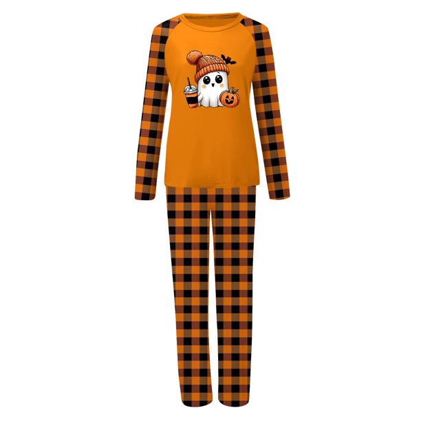 Family Matching Halloween Pajamas Set, Halloween Pumpkin Print PJs Sets 2 Pieces Loungewear Sleepwear for Adult Kids Holiday PJS Set