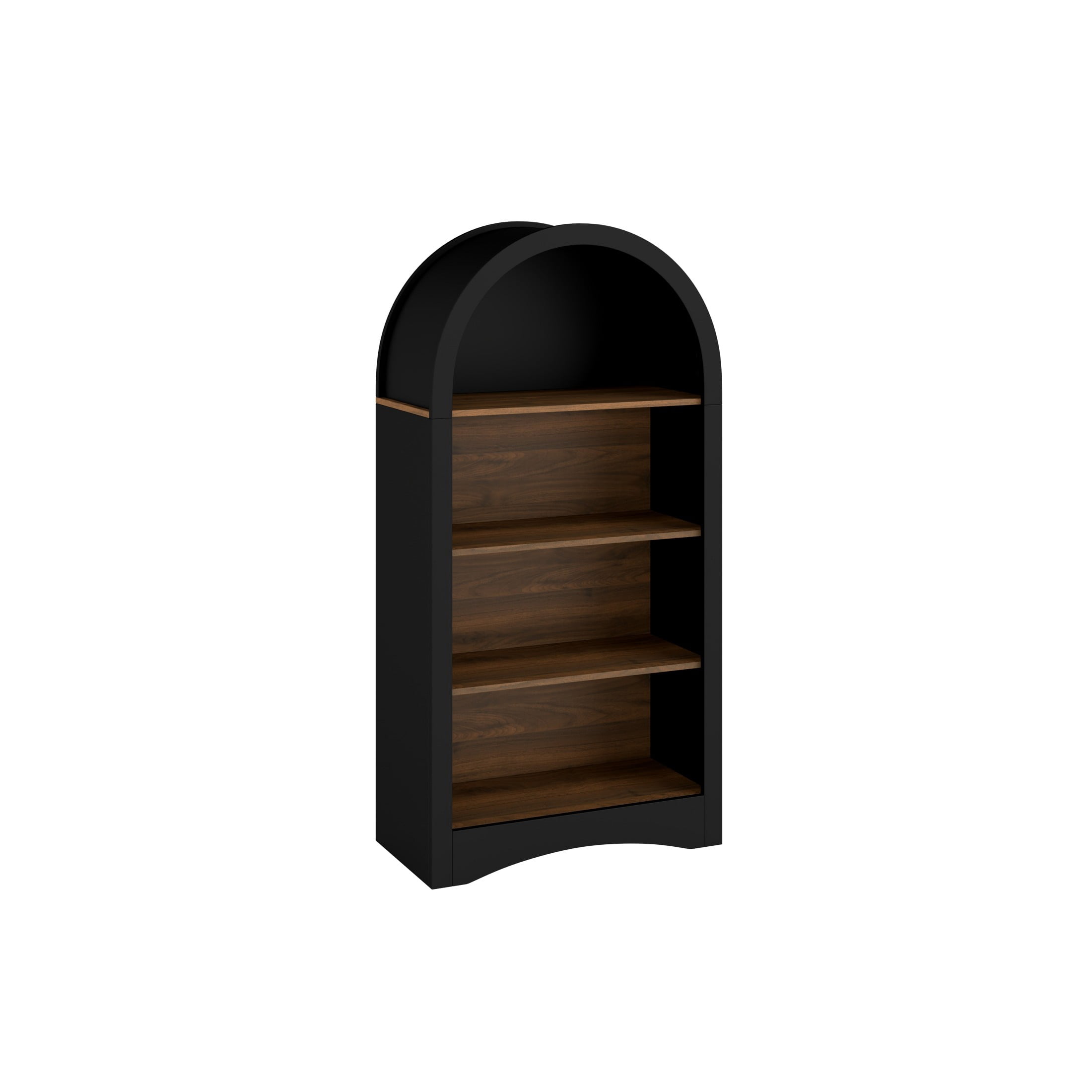 Noble House Eliver Freestanding Arched Storage Bookcase & Display Rack, Accent Space-Saving 4-Tier Open Shelf, Black