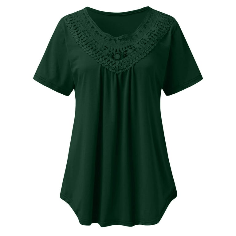 Womens Short Sleeve Blouse Skims Dupe Slim Tunics Plus Size Tops Bustier T  Shirt V Neck Lace Casual Pleated Blouse, Army Lime Green, XX-Large :  : Clothing, Shoes & Accessories
