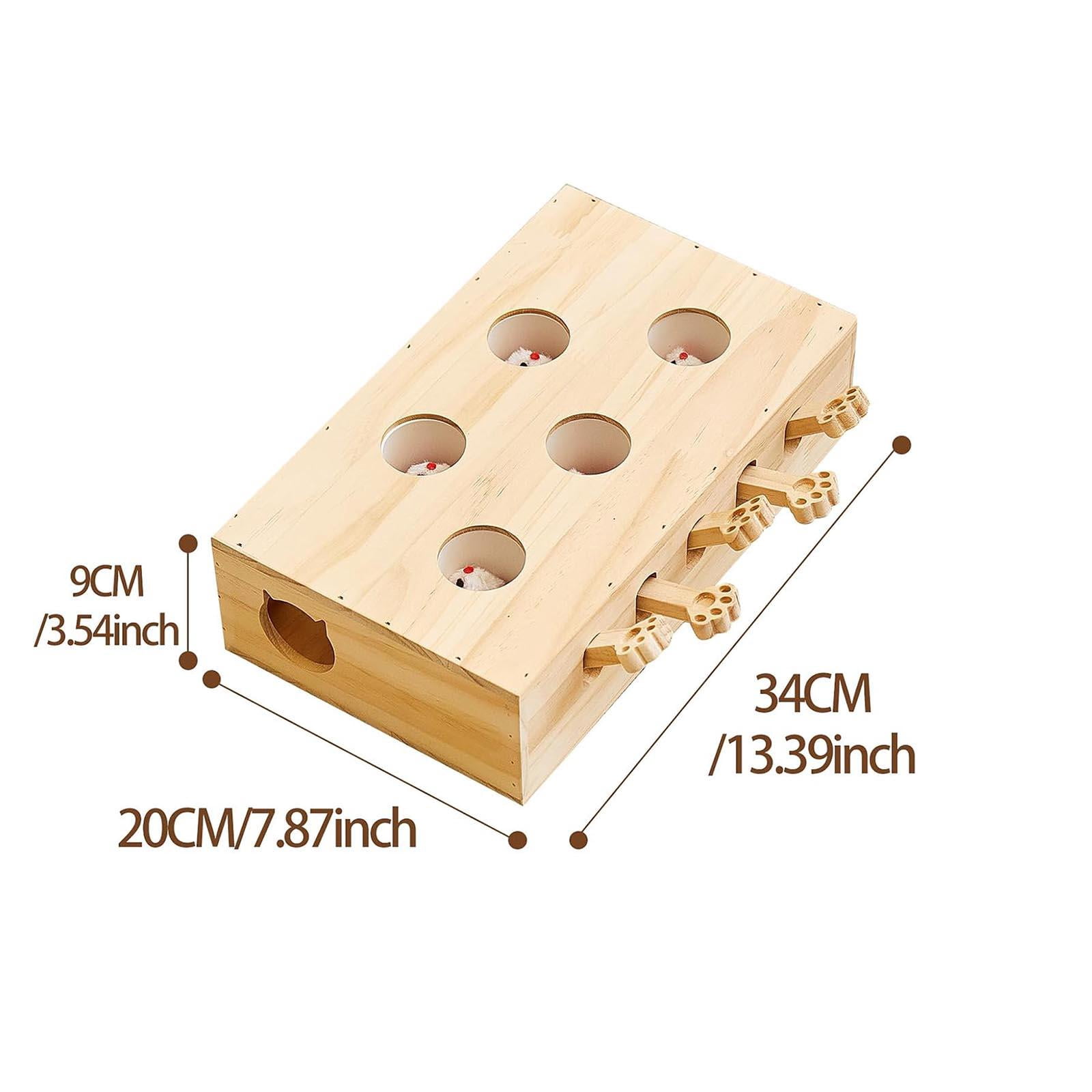 Cat Puzzle Toy Box - Solid Wood Whack-A-Mole Interactive Toy for Cats with Clicker Sound, Hide-and-Seek Design - Indoor Cats, Kittens for Boredom Relief, Mental Stimulation, Playtime Engagement