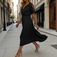 thumbnail image 6 of Women's Short Sleeve Dresses with Pockets Plus Size Multi-Color Satin Zipper V-Neck Dress, 6 of 9